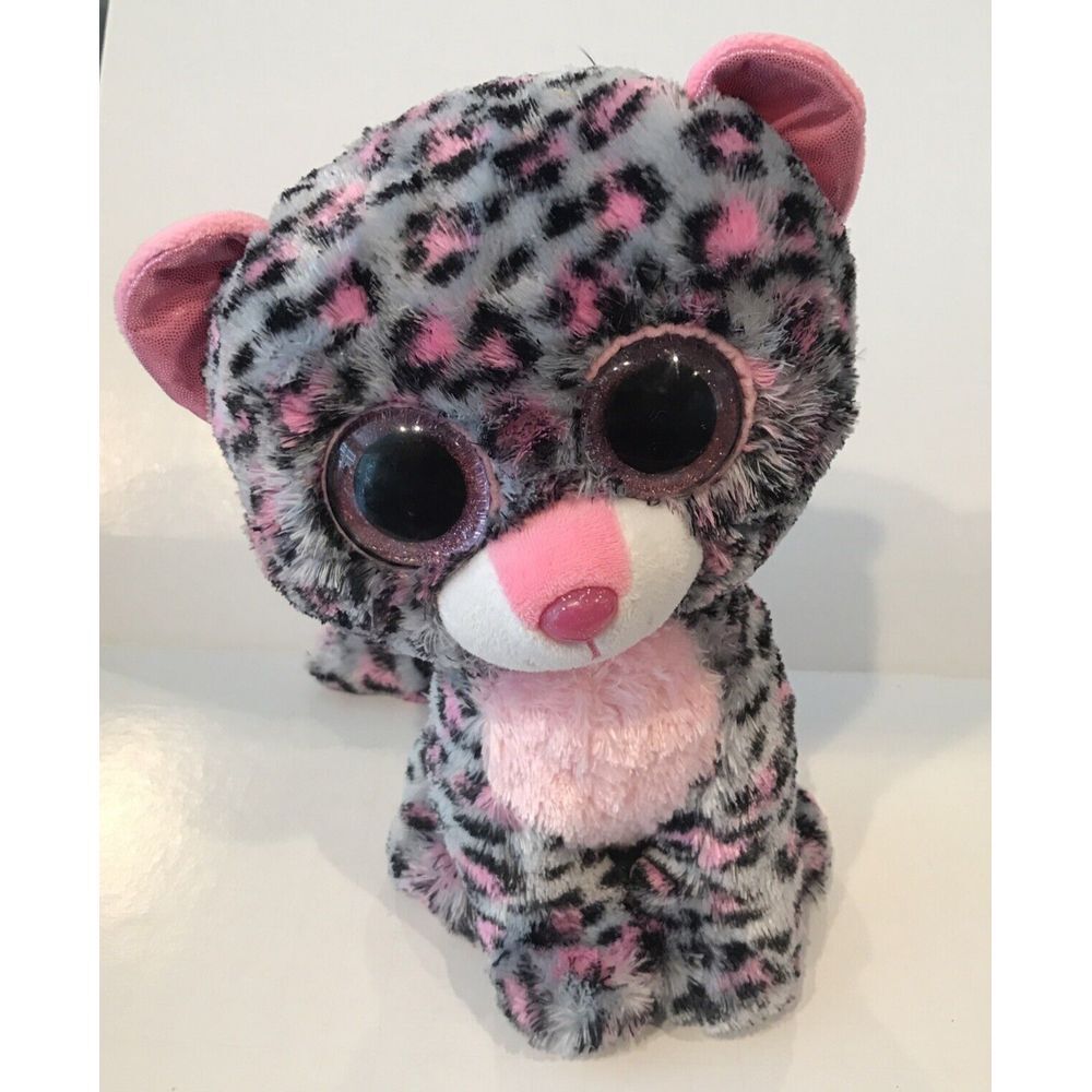 TY Boos Tasha‎ Leopard 11" Stuffed Plush Grey Gray Pink Black